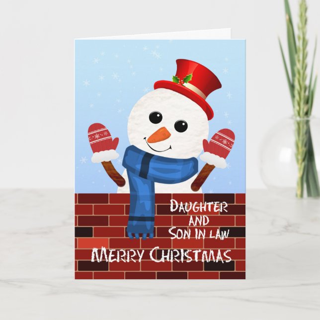 Dotter och son i Jul Snögubbe Helgkort (Framsida)