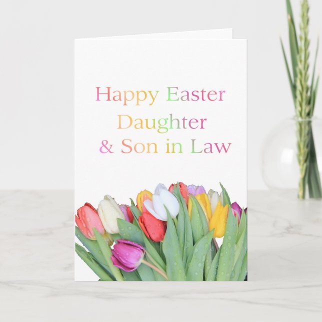 Dotter och son i Law Glad påsk Tulip-kort Helgkort (Framsida)