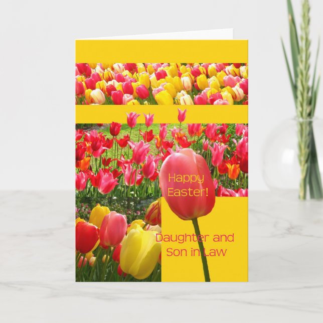 Dotter och son i Law Glad påsk Tulip-kort Helgkort (Framsida)