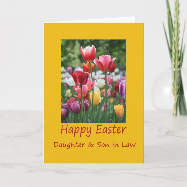 Dotter och son i Law Glad påsk Tulip-kort Helgkort (Framsida)