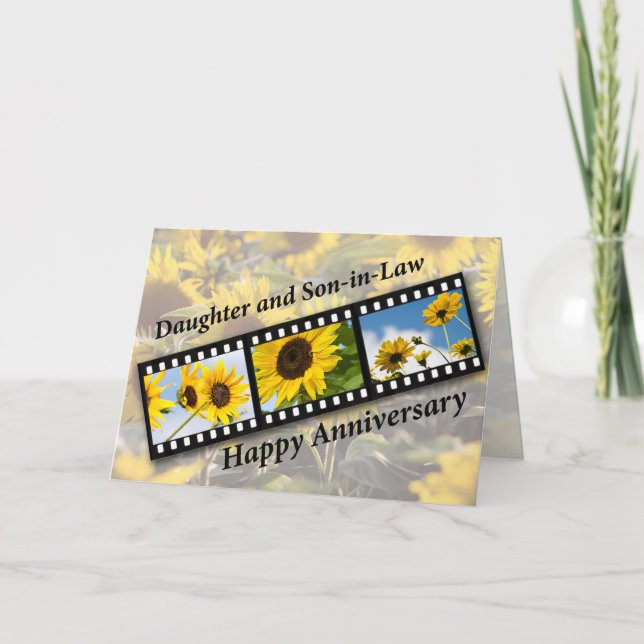 Dotter och svärson, årsdag Solrosfil Kort (Framsida)