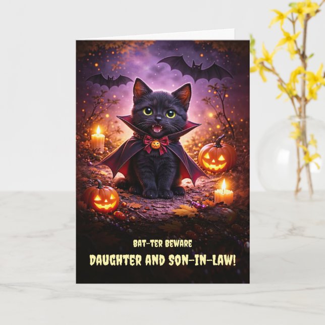 Dotter och svärson Halloweenkär  Kort (Gul blomma)