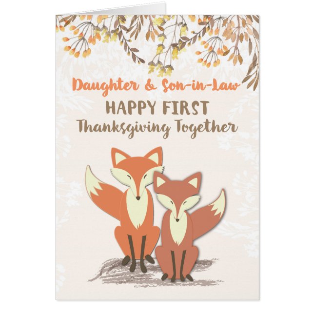 Dotter och svärson Newlyweds 1:a Thanksgivingen Hälsningskort (Framsidan)