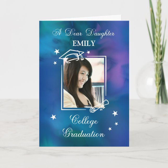 Dotter Photo Custom Name College Graduation Kort (Framsida)