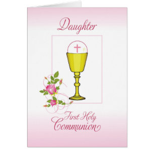 Dotter Rosa First Heliga Communion, Chalice, Host Hälsningskort