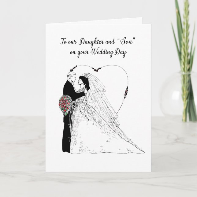 Dotter & “Son” Bröllöckönskningar Svart Vitt, Brud Kort (Framsida)