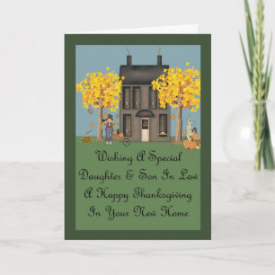 Dotter & Son i ny hem- happy thanksgiving för lag Helgkort