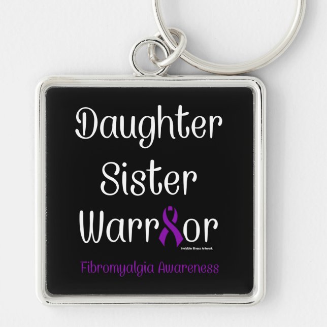 Dotter, syster Warrior...Fibro Fyrkantig Silverfärgad Nyckelring (Framsidan)