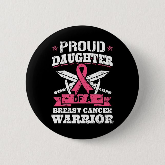 Dotter till Breast Cancer Warrior Awareness Ribbon Knapp (Framsida)