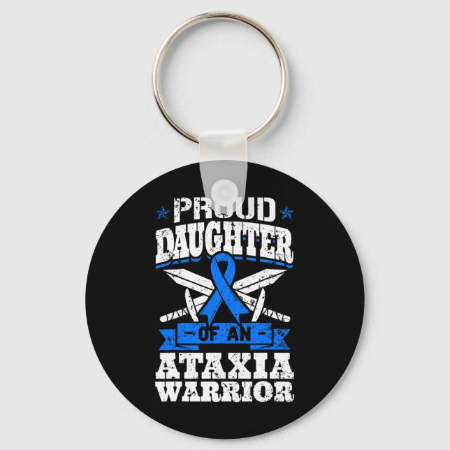 Dotter till en Ataxi Warrior Blue Awareness Ribbo Nyckelring (Framsida)