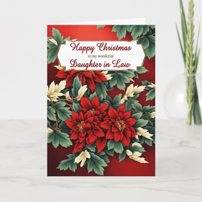 Dotter till Juli Poinsettias Helgkort (Framsida)