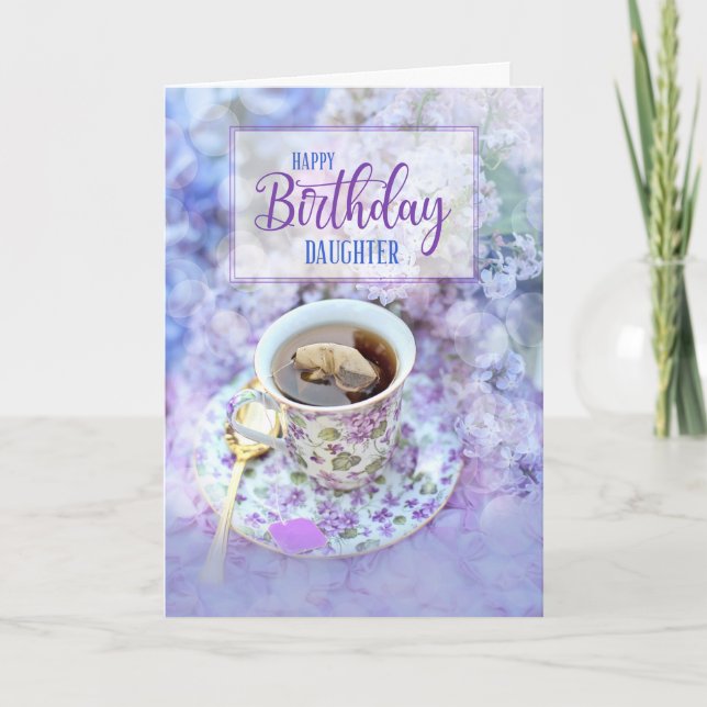 Dotter till Kopp och Lila blommor födelsedag Kort (Framsida)