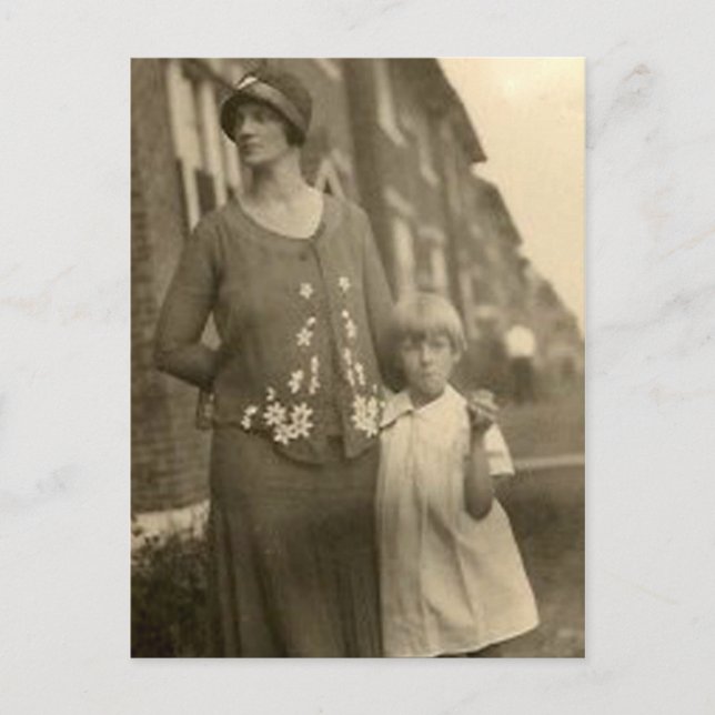 dotter till mor och byggnad vykort (Framsida)