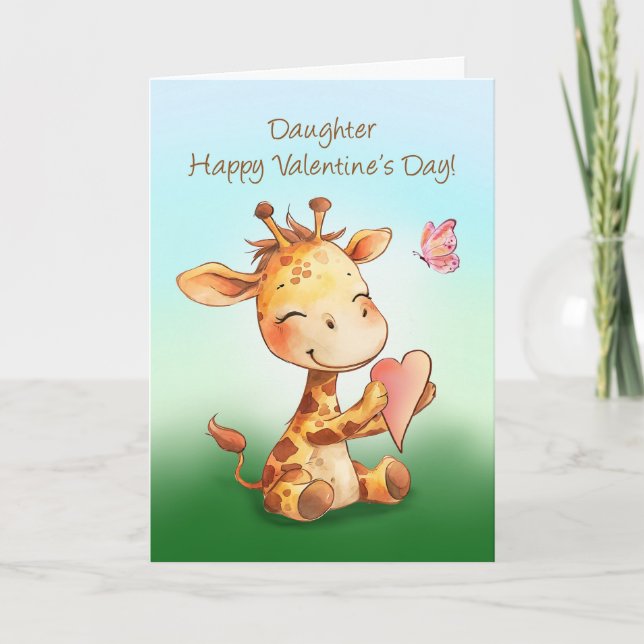 Dotter Valentine Cute Lycklig Giraffe med hjärta Kort (Framsida)