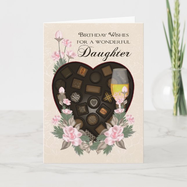 Dotterchoklader vin och blommafödelsedagen hälsar kort (Framsida)
