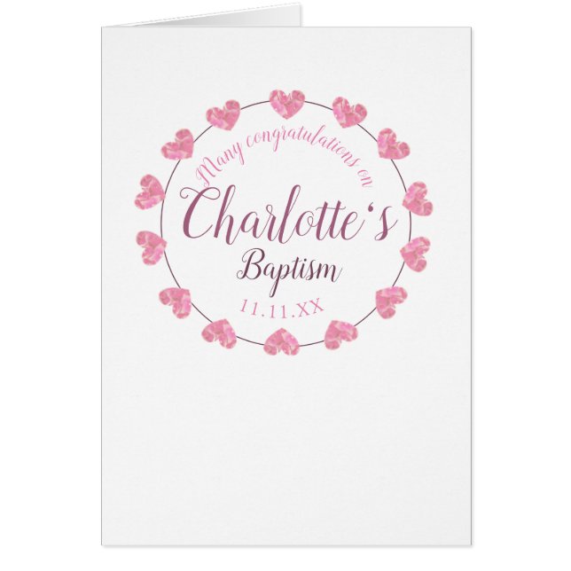 Dotterdotter har grattisar för rosa och vit baptis hälsningskort (Framsidan)