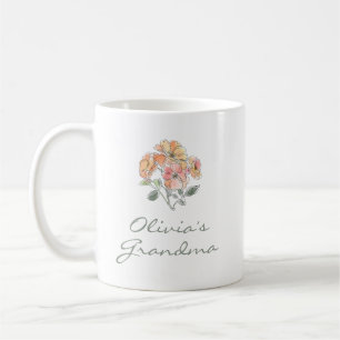 Dotters/dottersons namn farmor blomster vattenfärg kaffemugg
