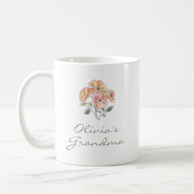 Dotters/dottersons namn farmor blomster vattenfärg kaffemugg (Vänster)