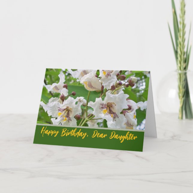 Dotters födelsedag Anpassat namn med Catalpa-blomm Kort (Framsida)