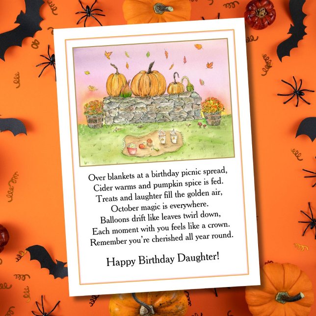 Dotters födelsedag i oktober med pumpa och picknic kort (Skapare uppladdad)