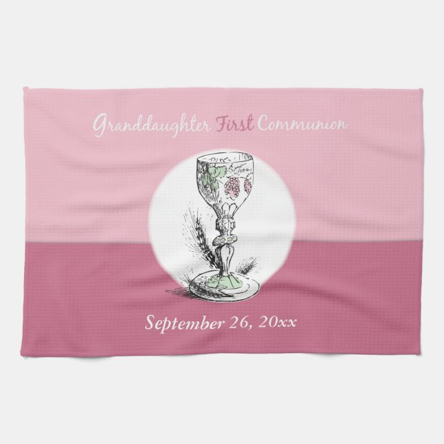 Dottersons första kommunion Rosa, kalk Kökshandduk (Horisontell)