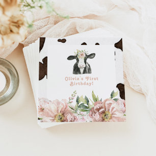 DOTTIE Heliga Cow Cute Blommigt Farm 1:a födelseda Pappersservett