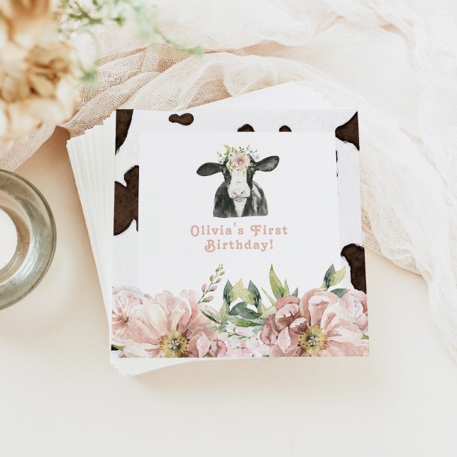 DOTTIE Heliga Cow Cute Blommigt Farm 1:a födelseda Pappersservett (Skapare uppladdad)