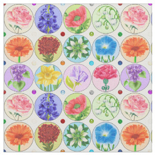 Dotty Birth Flower och Gem Fabric Tyg