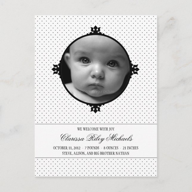 Dotty Delight Photo Birth Notice cement Meddelande Vykort (Framsida)