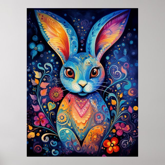 Dotty Delight: Rainbow Doodle Bunny Poster (Framsidan)