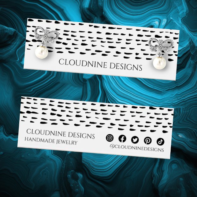 Dotty Earring Necklace Jewelry Mini Visning Card Litet Visitkort (Earring jewelry display cards with a custom inky spot dot design. Social media icons)