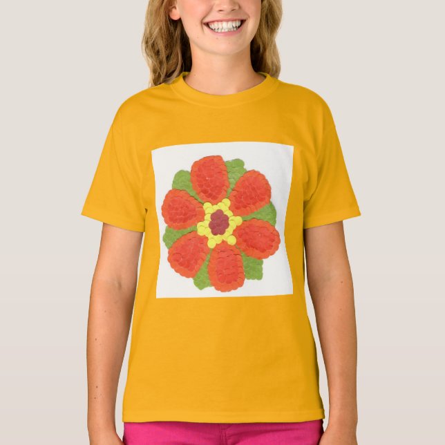 Dotty Flower Girl's Ringer T-Shirt (Framsida)