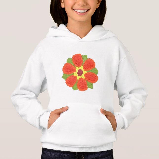 Dotty Flower Girls' Ull Pullover Hoodie T Shirt (Framsida)