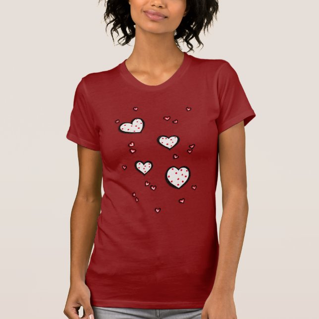 Dotty Hearts red Dam T-shirt (Framsida)