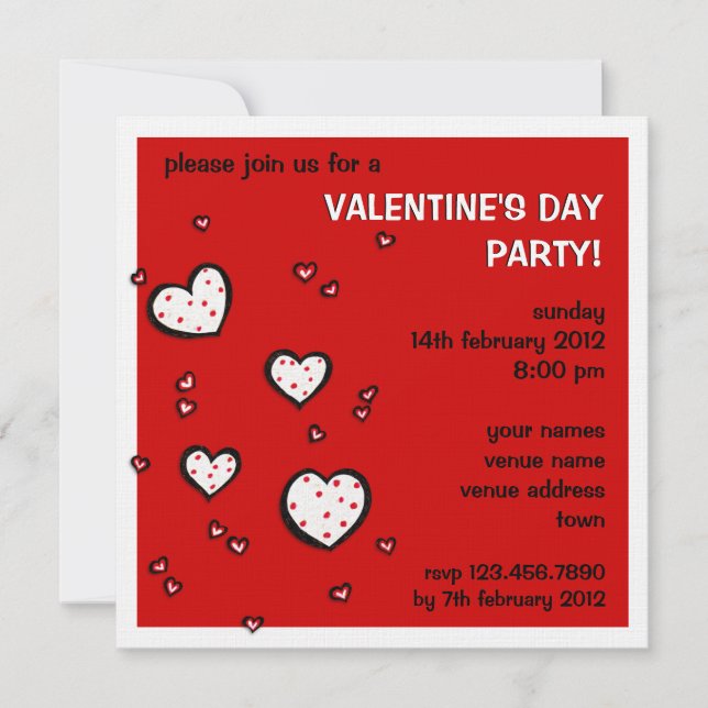 Dotty Hearts red Valentine Day Party Inbjudan (Framsida)