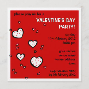 Dotty Hearts red Valentine Day Party Inbjudan