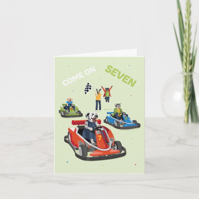 Dotty Hund Age Seven Go Karting Birthday Kort (Framsida)