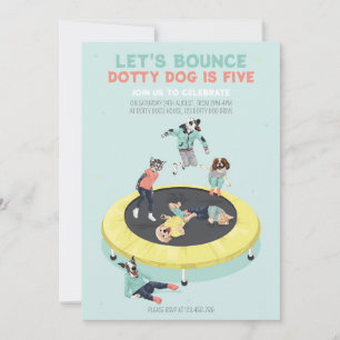 Dotty Hund Bount på Trampoline 5:e Födelsedagsfest Inbjudningar