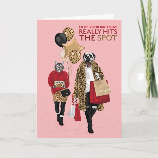 Dotty Hund Leopard Skriv ut Slå Spot Birthday Kort (Framsida)