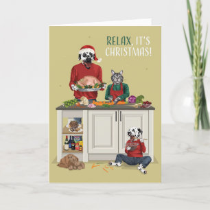 Dotty Hund och Kattunge kokande julmiddag Helgkort