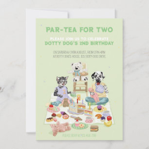 Dotty Hund Part-tea för 2:a födelsedagen Inbjudningar