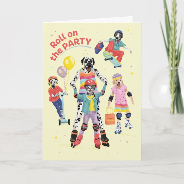 Dotty Hund Pets Roll på Party Birthday Kort (Framsida)