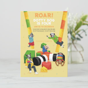 Dotty Hund Roar Soft Play 4e födelsedagen Party Inbjudningar