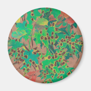 Dotty löv, höstens blommigt, grönt, gult och brun magnet