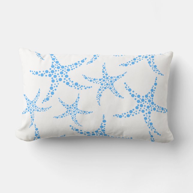 Dotty sjöstjärnamönster i blått och White. Lumbarkudde (Framsida)