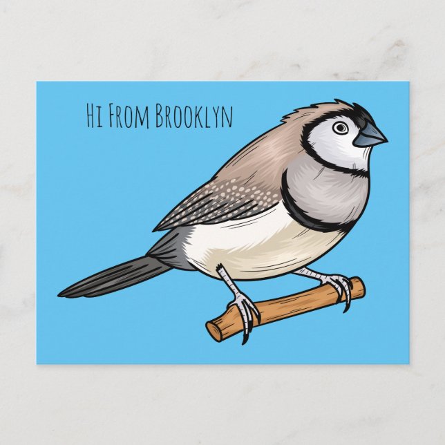Double-barred finch bird cartoon illustration vykort (Framsida)