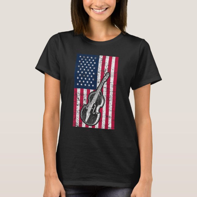 Double Bass US Flag Patriotic Double Bass Player T Shirt (Framsida)