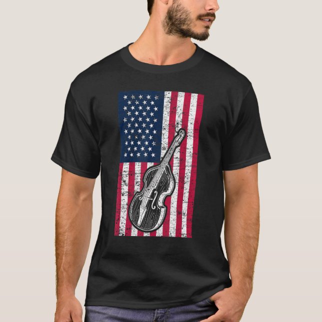 Double Bass US Flag Patriotic Double Bass Player T Shirt (Framsida)