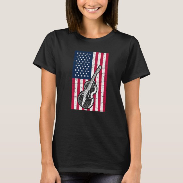 Double Bass US Flag Patriotic Double Bassist Premi T Shirt (Framsida)