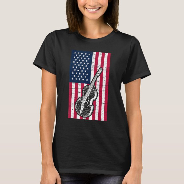 Double Bass US Flag Patriotic Double Bassist T Shirt (Framsida)